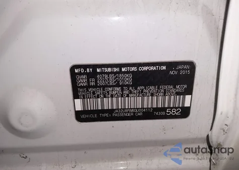 2016 Mitsubishi Lancer Gt from USA, damaged, VIN JA32U8FW6GU004112